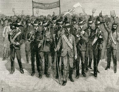 7 जनवरी 1882 को &39;द इलस्ट्रेटेड लंदन न्यूज&39; से मिस्टर पार्नेल एस्टेट, एवॉन्डेल, विकलो: मिस्टर पार्नेल का ब्रास बैंड पर प्रदर्शन द्वारा अंग्रेजी स्कूल
